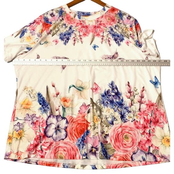 WOMEN’S Gorgeous Brightly Floral Colored Flowy Tunic Slight High-Low Hem Size 4X - Picture 4 of 7